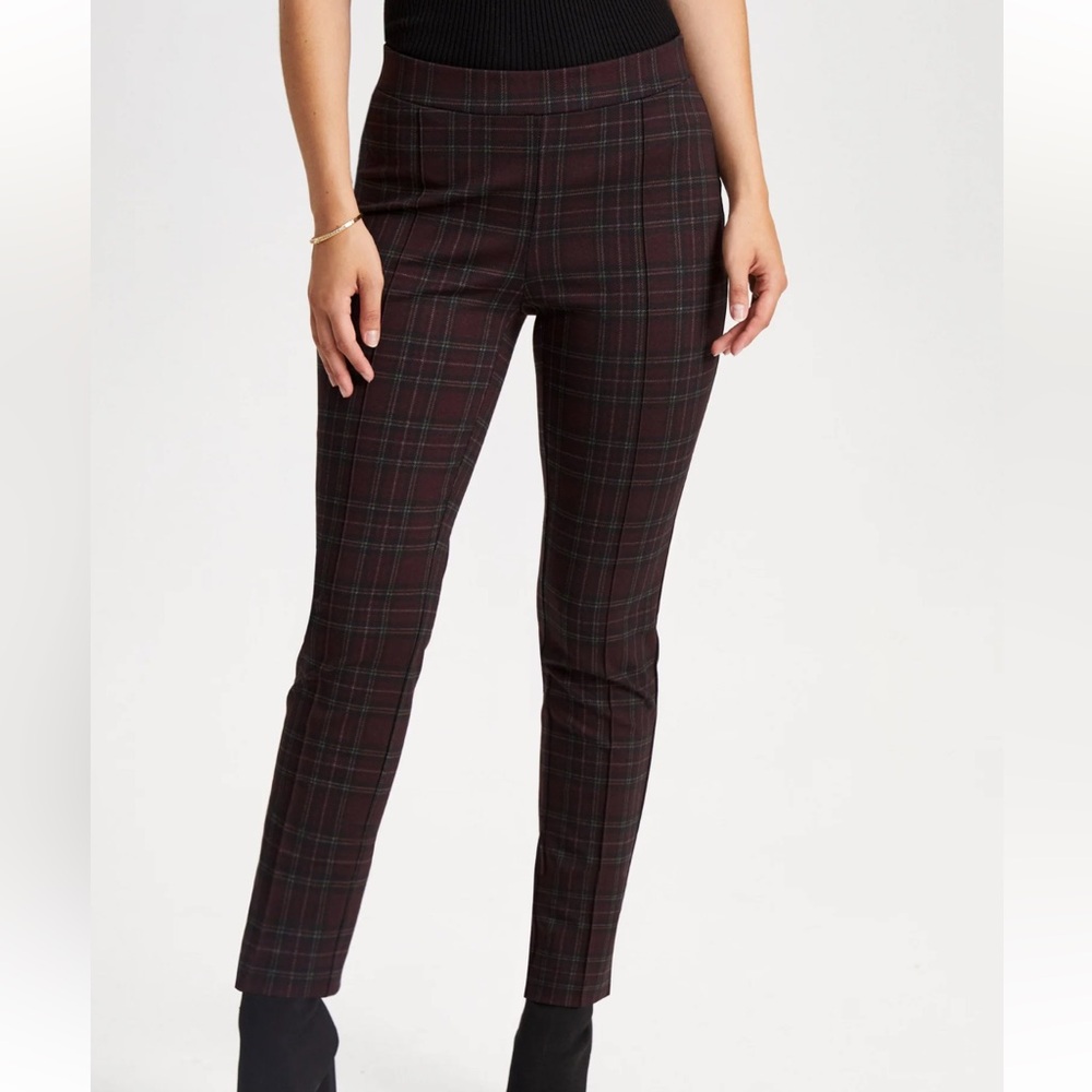 Laura Pull-On Plaid Motif Pants Red